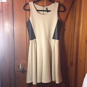 Yellow Skater Dress with Leather Panels